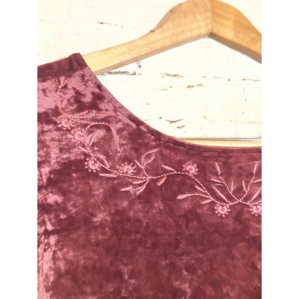 J. Jill Velvet Top Womens Medium Dark‎ Mauve Embroidered Half Sleeve Coquette - Picture 3 of 14